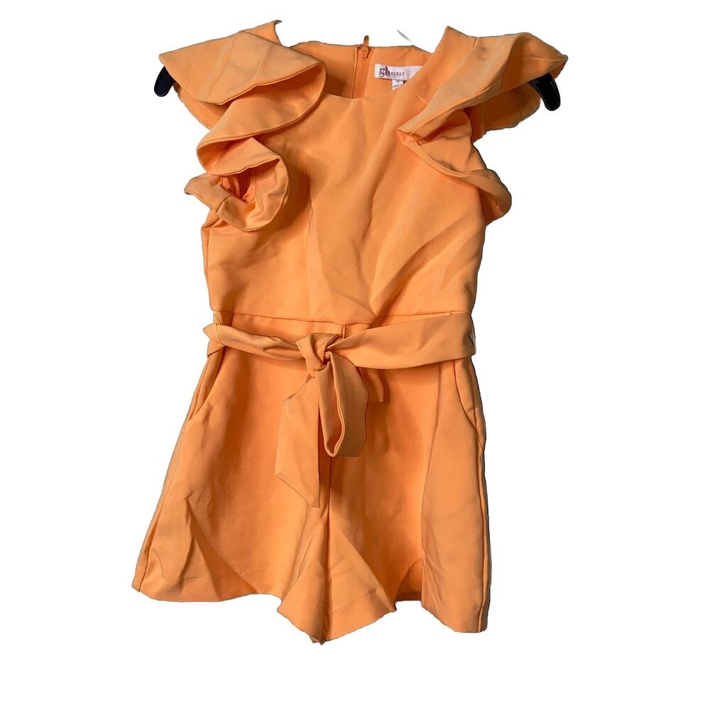 GB Girls Romper Size 5 Orange Ruffle Dressy Pockets NWT *